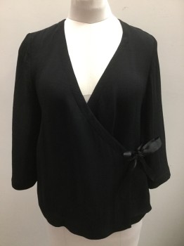 N/L, Black, Tencel, Silk, Solid, Wrap with Satin Bow, Textured Weave,
