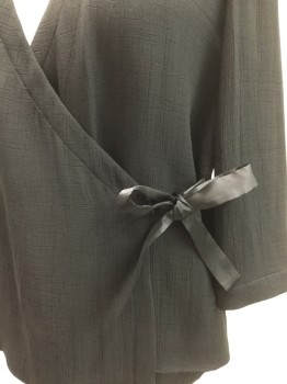 N/L, Black, Tencel, Silk, Solid, Wrap with Satin Bow, Textured Weave,