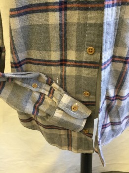 CREWCUTS, Lt Gray, Faded Black, Tan Brown, Orange, Black, Cotton, Plaid, Plaid-  Windowpane, Collar Attached, Button Down, Button Front, 1 Pocket with Flap, Long Sleeves,