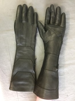 Unisex, Sci-Fi/Fantasy Gloves, MTO, Black, Leather, Solid, 15", Sm Wo , PAIR, Thick Soft Leather, Womens, Short Zip