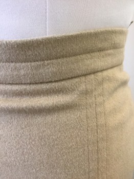 MAX MARA, Beige, Solid, Camel Hair Woolly Fabric, 1.5" Wide Self Waistband with Seam Running in the Middle, Pencil Skirt, 2 Flat Felled Seams at Either Side of Front, Invisible Zipper at Center Back Waist, Box Pleat at Center Back Waist, Luxury/High End Item