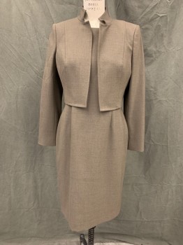 ANNE KLEIN, Brown, Polyester, Viscose, Heathered, Stand Collar, Pick Stitching on collar and vertical seams, Slits on Sleeves 