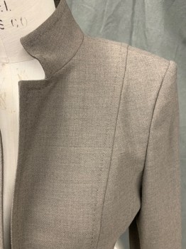Womens, Suit, Jacket, ANNE KLEIN, Brown, Polyester, Viscose, Heathered, B: 38, 10, Stand Collar, Pick Stitching on collar and vertical seams, Slits on Sleeves 