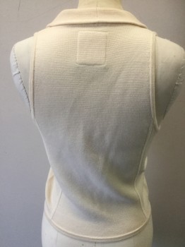 CLUB M, Ivory White, Wool, Solid, Stripes, 3 Pewter Round Buttons,  Rib Knit Fronts, Shawl Collar, Doubles, Retro 1930s