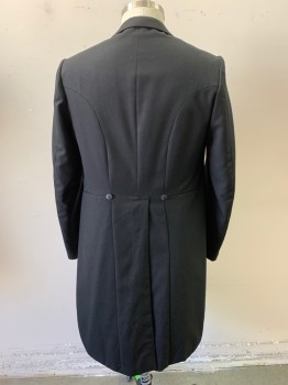 Mens, Tailcoat 1890s-1910s, FOX475, Black, Wool, 42, Satin Peaked Lapel, Double Breasted, 6 Buttons, Plastic Buttons, Open Front