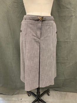 OLSEN, Brown, White, Cotton, Polyester, 2 Color Weave, Drop Pleat Front, Zip Fly, 2 Button Pockets, 2" Waistband, Belt Loops, Self Belt with Tortoiseshell Chains  *lining is Split Tears in Center Front and Center Back**