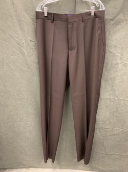 VINCI, Dk Brown, Polyester, Rayon, Solid, Flat Front, Zip Fly, 4 Pockets, Belt Loops