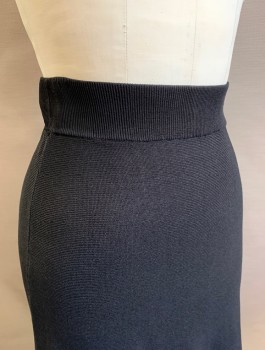 Womens, Skirt, Knee Length, H&M, Black, Viscose, Polyamide, Solid, XS, Stretchy Knit, 2" Wide Ribbed Elastic Waistband, A-Line