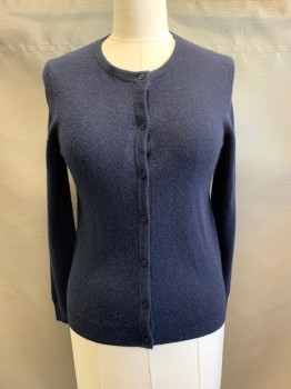 Womens, Sweater, C BY BLOOMINGDALES, Navy Blue, Cashmere, L, B:42, Crew Neck, Single Breasted, Button Front, Long Sleeves