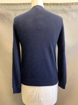 C BY BLOOMINGDALES, Navy Blue, Cashmere, Crew Neck, Single Breasted, Button Front, Long Sleeves