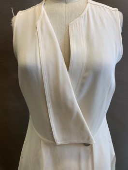 Womens, Vest, PROENZA SCHOULER, White, Polyester, Solid, W: 28, B: 32, V-neck, Sleeveless, Folded Diagonal Flap at Front, Concealed Buttons, Faux Single Silver Button on Left Front