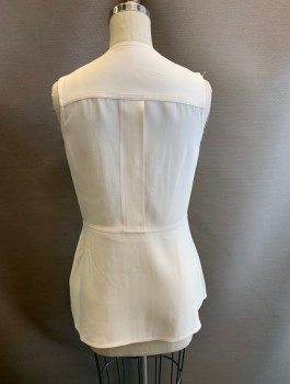 Womens, Vest, PROENZA SCHOULER, White, Polyester, Solid, W: 28, B: 32, V-neck, Sleeveless, Folded Diagonal Flap at Front, Concealed Buttons, Faux Single Silver Button on Left Front