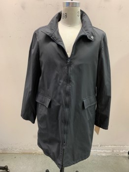 Mens, Coat, Trenchcoat, CLUB MONACO, Dk Gray, Cotton, Nylon, Solid, M, Casual Modern Trench, 2 Way Zip Front, Snap Collar, Caped Back, 2 Double Pocket,