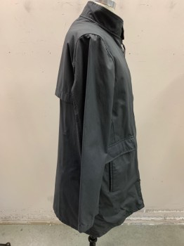 Mens, Coat, Trenchcoat, CLUB MONACO, Dk Gray, Cotton, Nylon, Solid, M, Casual Modern Trench, 2 Way Zip Front, Snap Collar, Caped Back, 2 Double Pocket,