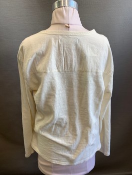 Childrens, Shirt, ZARA, Cream, Cotton, Solid, 10, Henley, 2 Buttons, Crew Neck, Long Sleeves, *Aged/Distressed*