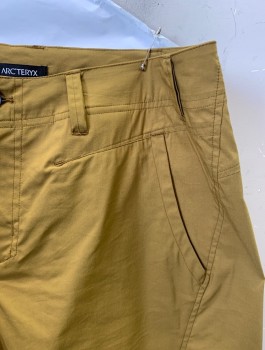 Mens, Shorts, ARC'TERYX, Dijon Yellow, Cotton, Nylon, Solid, 34, 4 Pockets, 1 Zip Pocket on Right Leg