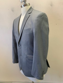 RENOIR, Gray, Polyester, Rayon, Solid, Single Breasted, Notched Lapel, 2 Buttons, 3 Pockets