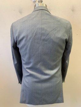 RENOIR, Gray, Polyester, Rayon, Solid, Single Breasted, Notched Lapel, 2 Buttons, 3 Pockets