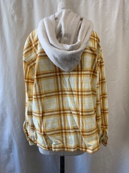 Womens, Casual Jacket, URBAN OUTFITTERS, White, Yellow, Lt Brown, Pumpkin Spice Orange, Poly/Cotton, Plaid, S, Beige Hood with Drawstring Attached, Zip Front, 2 Patch Pockets
