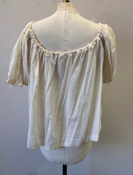 Womens, Historical Fiction Blouse, N/L, Cream, Cotton, Solid, B32-36, XS, Peasant Blouse, Short Puffy Sleeves Gathered at Shoulders, Wide Drawstring Scoop Neck, Drawstrings at Arm Openings, Historical Fantasy