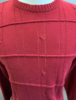 Mens, Sweater, OSCAR DE LA RENTA, Maroon Red, Cotton, Cable Knit, Stripes - Horizontal , M, C N, L/S