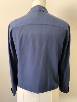 ANTONIO MELANI, Navy Blue, Silk, Solid, Chiffon, Long Sleeves, Button Front, V-neck, Collar Attached, Self Ties/Tails at Front Waist Hem