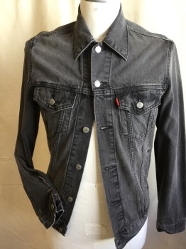 LEVI'S , Faded Black, Cotton, Solid, Faded Black Denim Jean, Collar Attached, Silver Button Front, 4 Pockets, Long Sleeves,