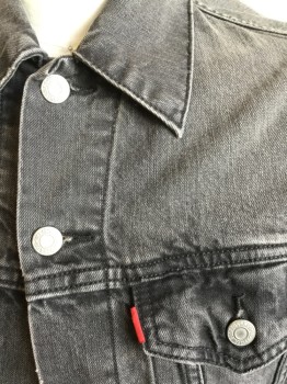 Mens, Jean Jacket, LEVI'S , Faded Black, Cotton, Solid, M, Faded Black Denim Jean, Collar Attached, Silver Button Front, 4 Pockets, Long Sleeves,