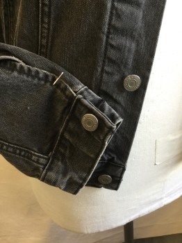Mens, Jean Jacket, LEVI'S , Faded Black, Cotton, Solid, M, Faded Black Denim Jean, Collar Attached, Silver Button Front, 4 Pockets, Long Sleeves,