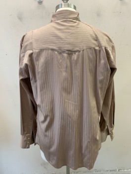 Mens, Western, WRANGLER, Lt Brown, Polyester, Cotton, Stripes - Pin, L, Self Striped Jacquard, L/S, Snap Front, Collar Attached, Western Style Yoke, 2 Pockets with Flaps