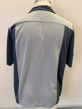 MAXIMOS USA YUCATAN, Dk Gray, Lt Gray, Polyester, Color Blocking, Button Front, S/S, C.A., Raw Edge At Rt Shoulder From Alteration See Detail Photo,