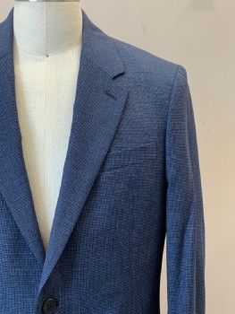 THEORY, Dk Blue, Blue, Wool, Elastane, 2 Color Weave, L/S, 2 Buttons, Single Breasted, Notched Lapel, 3 Pockets,