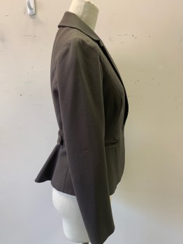 REBECCA TAYLOR, Dk Olive Grn, Polyester, Viscose, Solid, Notched Lapel, Seams with Hand Picked Stitching, Princess Seams, 2 Welt Pockets, Belt Attachment at Back with 2 Buttons
