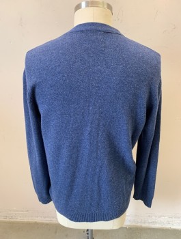 M&S COLLECTION, Dk Blue, Wool, Heathered, L/S, Button Front, Black and Marble Plastic Buttons, Patch Pockets, Rib Knit Cuffs and Collars