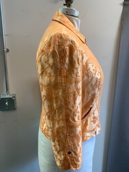 Womens, Casual Jacket, ALBERTO MAKALI, Melon Orange, Poly/Cotton, Swirl , 16, Self Pattern, C.A., Zip Front, Diagonal Seams, 2 Pockets, Snap Buttons on Sleeves