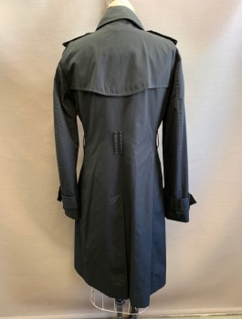 BURBERRY, Black, Poly/Cotton, Solid, Double Breasted, Collar Attached, Epaulettes at Shoulders, 2 Pockets, Belt Loops, Beige Burberry Plaid Lining, **Has No Belt