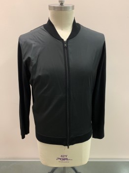 THEORY, Black, Polyester, Solid, Band Collar, Zip Front, 2 Pockets,