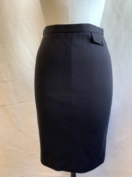 BCBG, Black, Acrylic, Polyester, Solid, Knit, 1" Waistband,  Faux Flap Pocket Front, Zip Back with Button Tab, Slit Center Back Hem