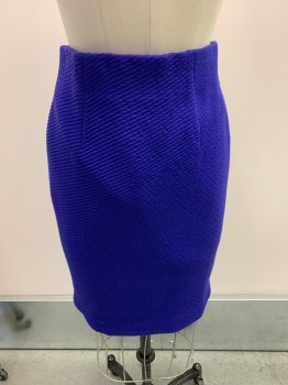 DANA BUCHMAN, Dk Purple, Wool, Textured Fabric, Elastic Waist, Pencil Skirt