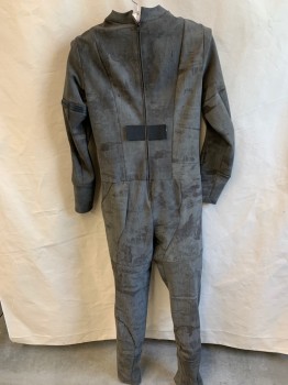 Mens, Jumpsuit, MTO, Gray, Black, Spandex, Plastic, Mottled, G 68, C 40, Back Zip, Inviable Front Fly Zipper, Rough Junker Look, Irregular Seaming, Rings of Horse Hair at Inner Biceps/forearms/thighs and Calves Create Lumpy Silhouette