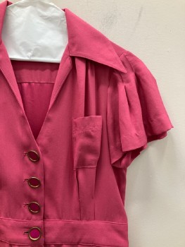 Womens, Romper, BETSEY JOHNSON, Pink, Viscose, Polyester, Solid, S, C.A., B.F., S/S, Chest And Side Pockets, Vertical Seams With Pleats