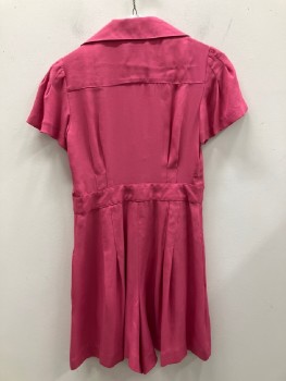 Womens, Romper, BETSEY JOHNSON, Pink, Viscose, Polyester, Solid, S, C.A., B.F., S/S, Chest And Side Pockets, Vertical Seams With Pleats
