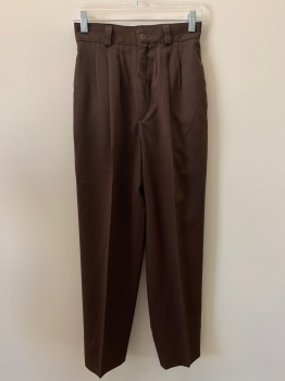 Womens, Pants, HAGGAR, Dk Brown, Cotton, Solid, W26, Pleated, Side Pockets, Zip Front, Belt Loops