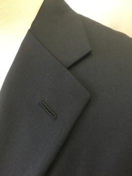 HICKEY FREEMAN, Navy Blue, Wool, Solid, Dark Navy, Single Breasted, Notched Lapel, 2 Gold Metal Embossed Buttons, 3 Pockets