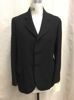 Mens, Jacket 1890s-1910s, NO LABEL, Black, Wool, Heathered, 40, Black Heathered, Single Breasted, 3 Button Closure, 3 Pockets,