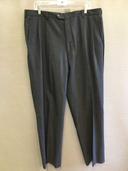 Mens, 1990s Vintage, Suit, Pants, PRONTO-UOMO, Gray, Wool, Rayon, Heathered, 31, 36, Double Pleated Front, Slight Wear