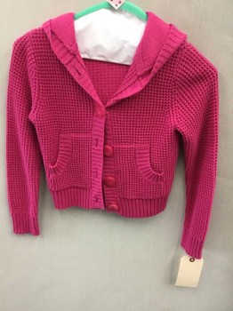 Childrens, Cardigan Sweater, Place, Hot Pink, Cotton, Solid, 7/8, Girls Waffel Weave Texture, Cardigan, Hooded. 2 Pockets, See Photo Attached,