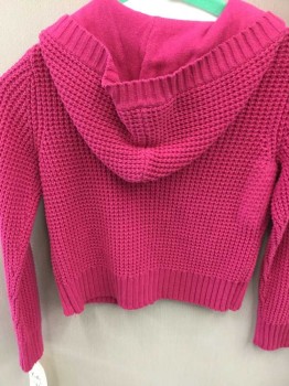 Childrens, Cardigan Sweater, Place, Hot Pink, Cotton, Solid, 7/8, Girls Waffel Weave Texture, Cardigan, Hooded. 2 Pockets, See Photo Attached,