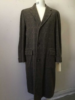 Mens, Coat, MTO, Brown, Heather Gray, Wool, Plaid-  Windowpane, 46, 3 Buttons,  Notched Lapel, 2 Pockets,