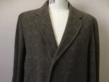 Mens, Coat, MTO, Brown, Heather Gray, Wool, Plaid-  Windowpane, 46, 3 Buttons,  Notched Lapel, 2 Pockets,